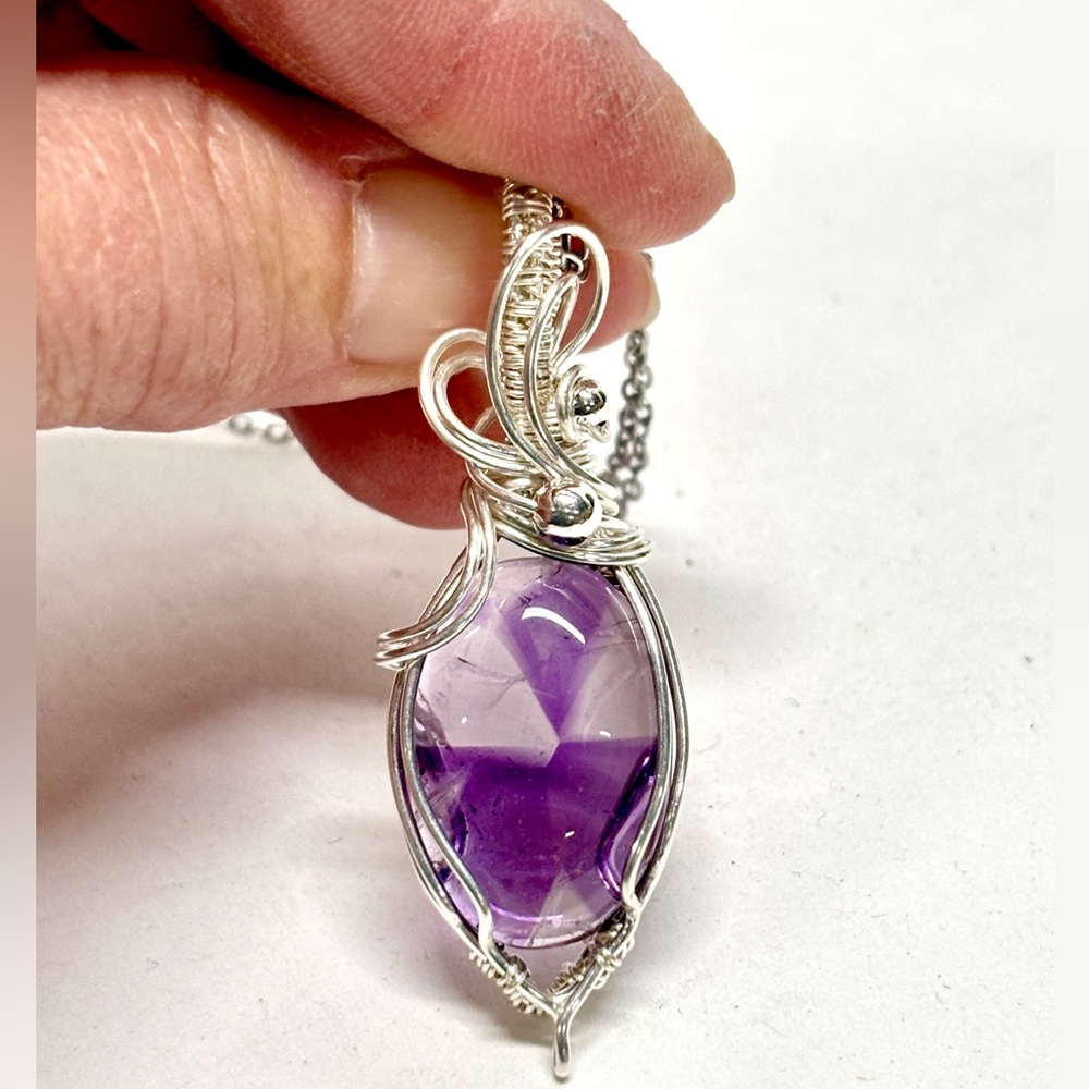 HAND CRAFTED Amethyst Silver Filled Pendant Necklace, Handmade Jewelry Gift Her